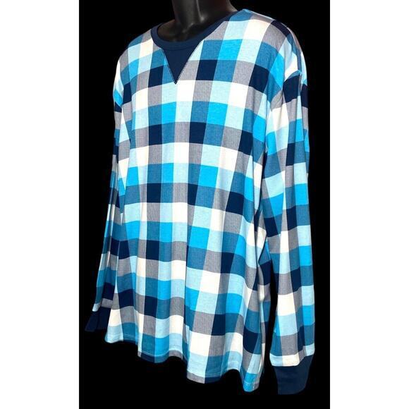 Sleepwear Pajama Top Shirt Men Blue Plaid Pullover Long Sleeve Size 2XL NWT - Picture 4 of 10